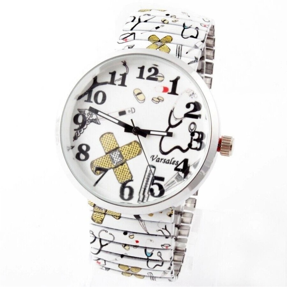 Nurse Watch Medical Doctor RN Caduceus White Quartz  Stretch Large Unisex